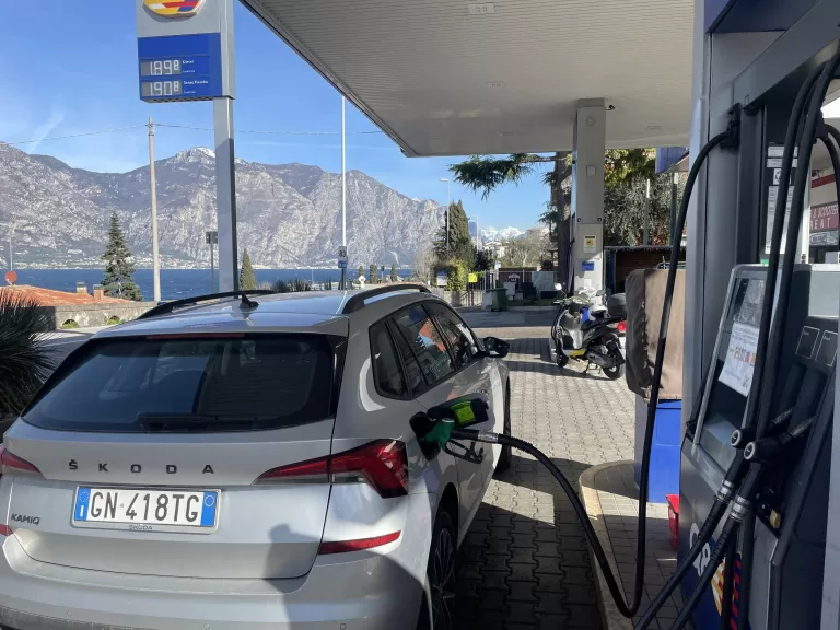 A rental car at a petrol station by Lake Garda, Italy