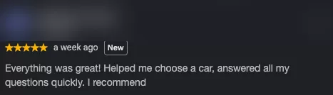 Autorentwiz customer Google review recommending the car rental help, identity hidden