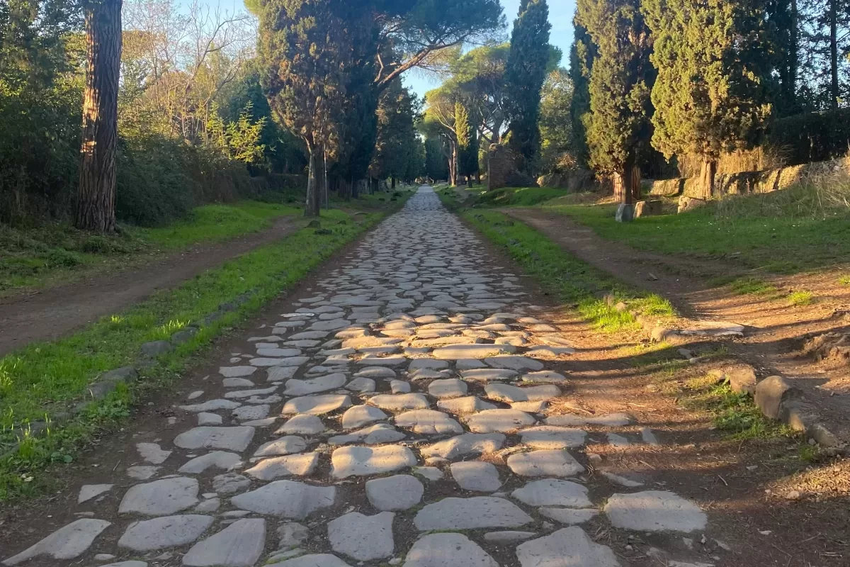 The cobblestones of the ancient Appian Way in Rome, a few kilometres north of Ciampino Airport