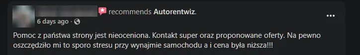 Autorentwiz customer Facebook review: invaluable help, less stress and a lower price for the car rental, identity hidden