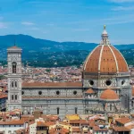 Florence Cathedral and Giotto's bell tower above the rooftops, about 30 minutes by car from Florence Airport