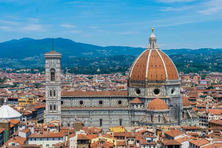 Florence Cathedral and Giotto's bell tower above the rooftops, about 30 minutes by car from Florence Airport