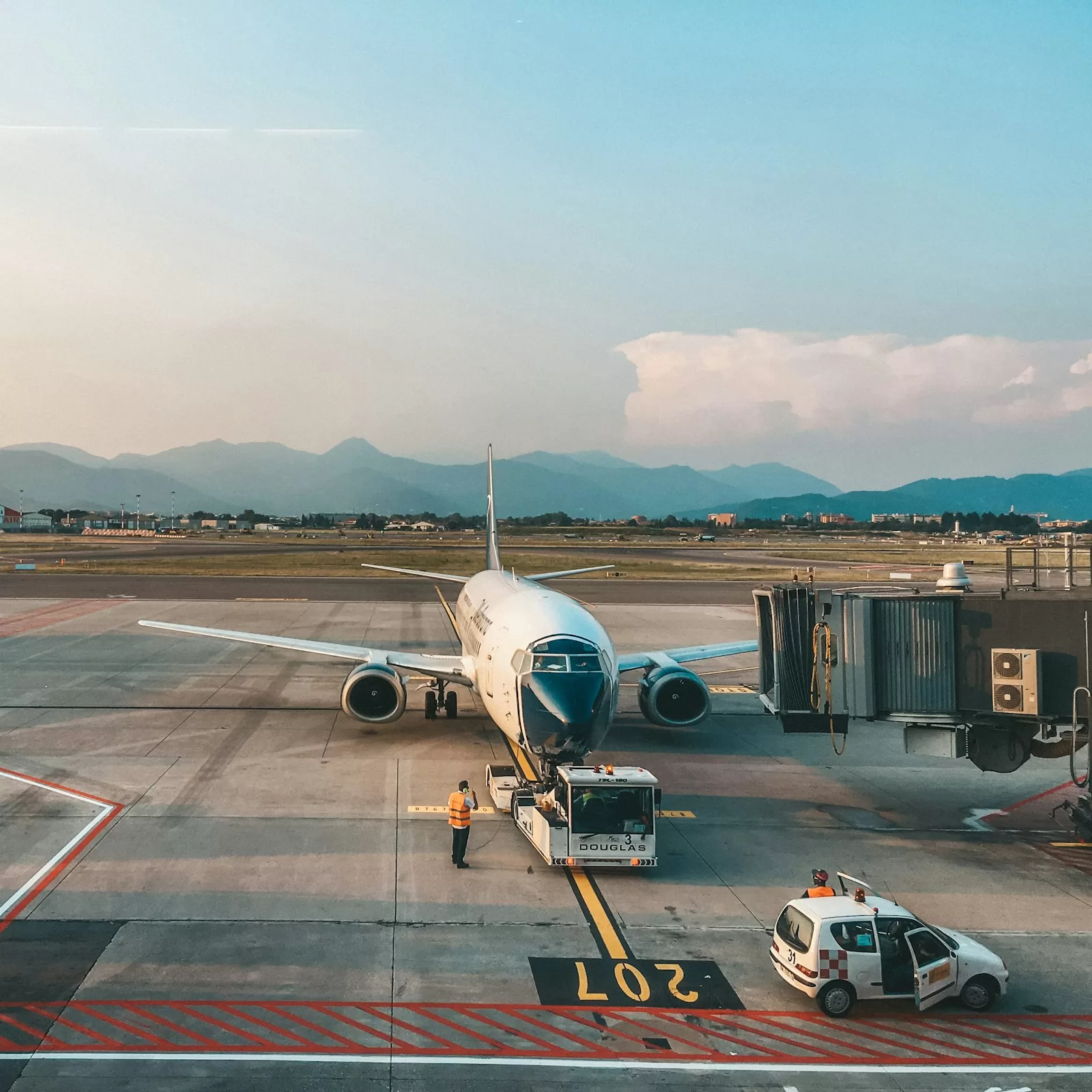 A plane at Bergamo Orio al Serio Airport, east of Milan