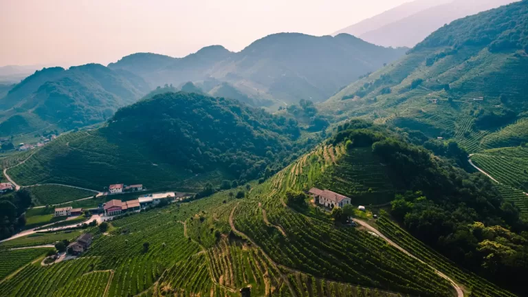 The Prosecco hills of Valdobbiadene, about 50 minutes by car from Treviso Airport
