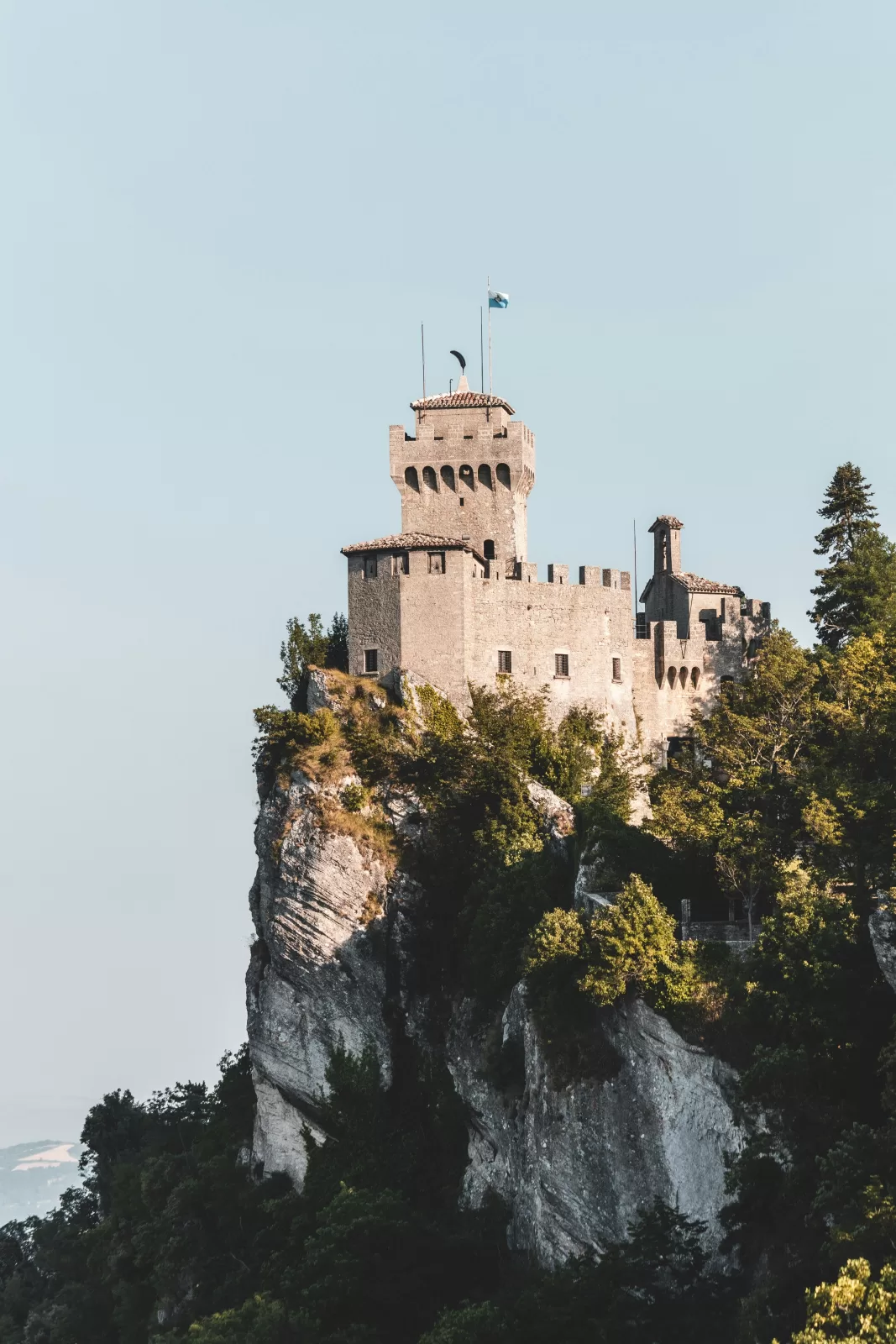 The towers of San Marino on Monte Titano, about 30 minutes by car from Rimini Airport