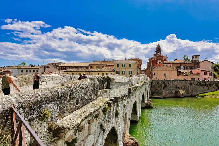 The Roman Tiberius Bridge over the Marecchia canal in Rimini, a short drive from Rimini Airport