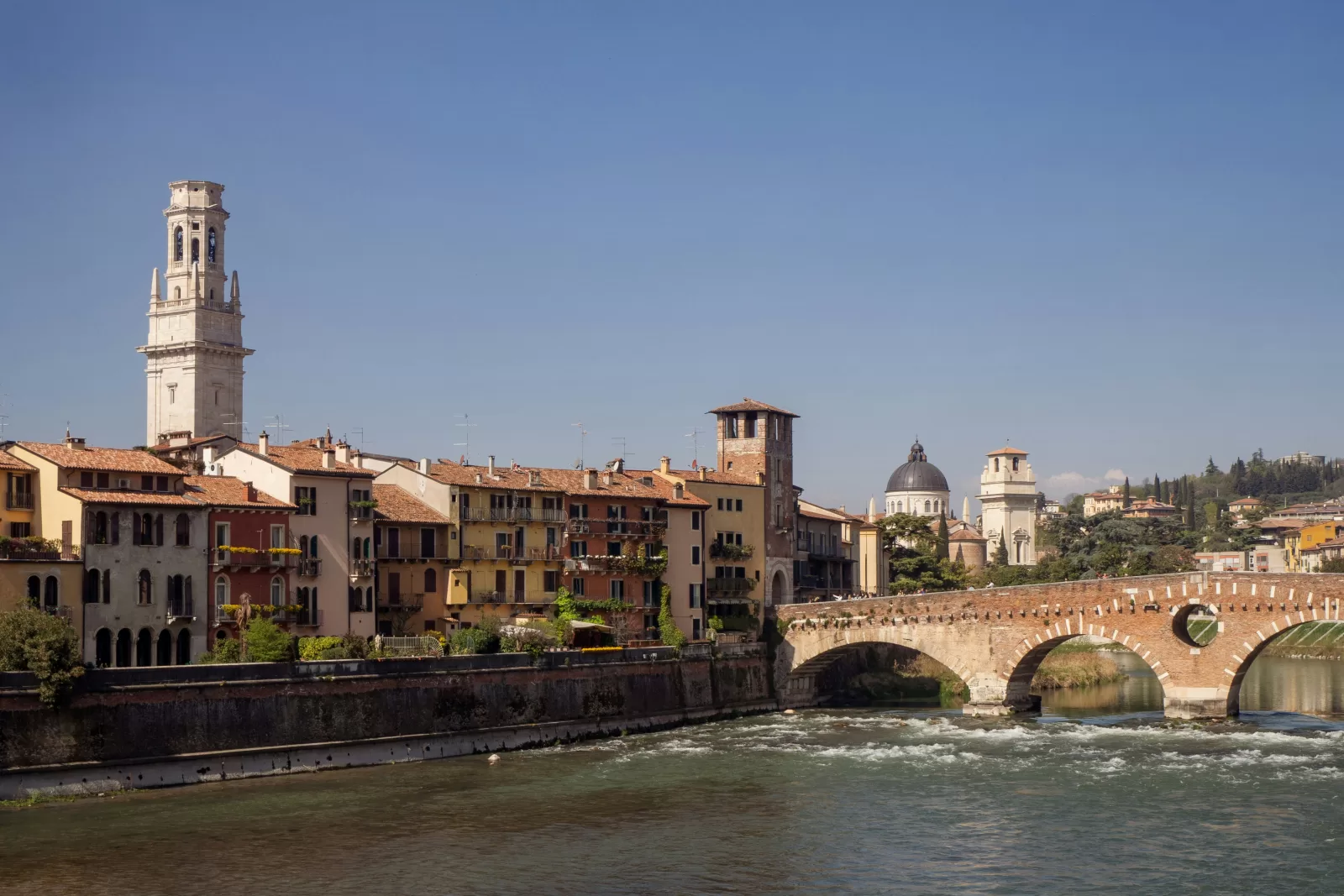 Ponte Pietra over the Adige in Verona, about 1 hour 25 minutes by car from Venice Marco Polo Airport